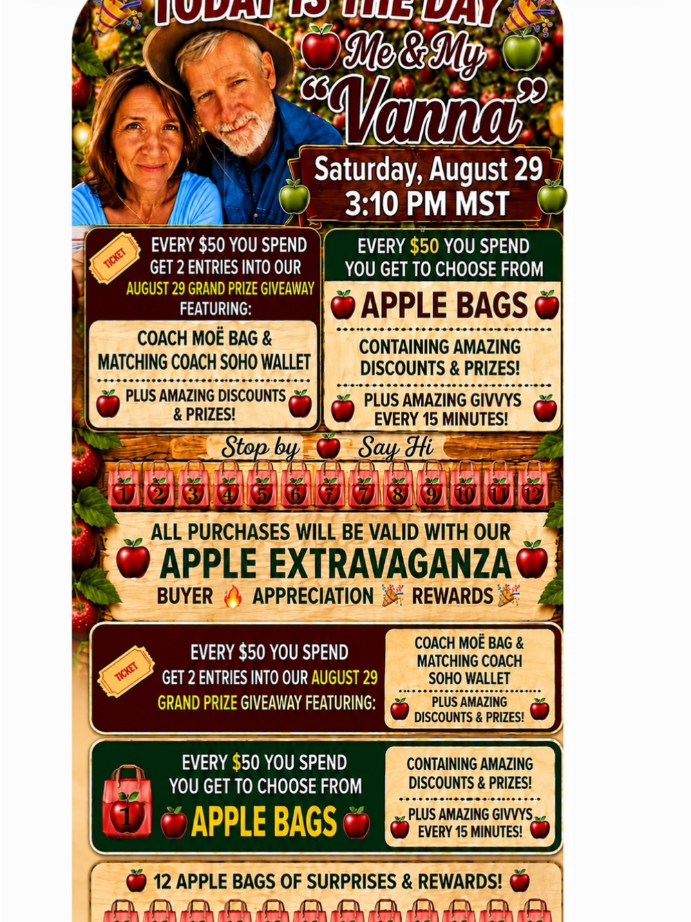 Apple Extravaga Reschedule time 3:10 MST. Drawing 6 pm